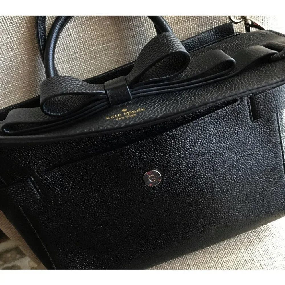 Kate Spade Black Leather Bow Satchel Shoulder Bag